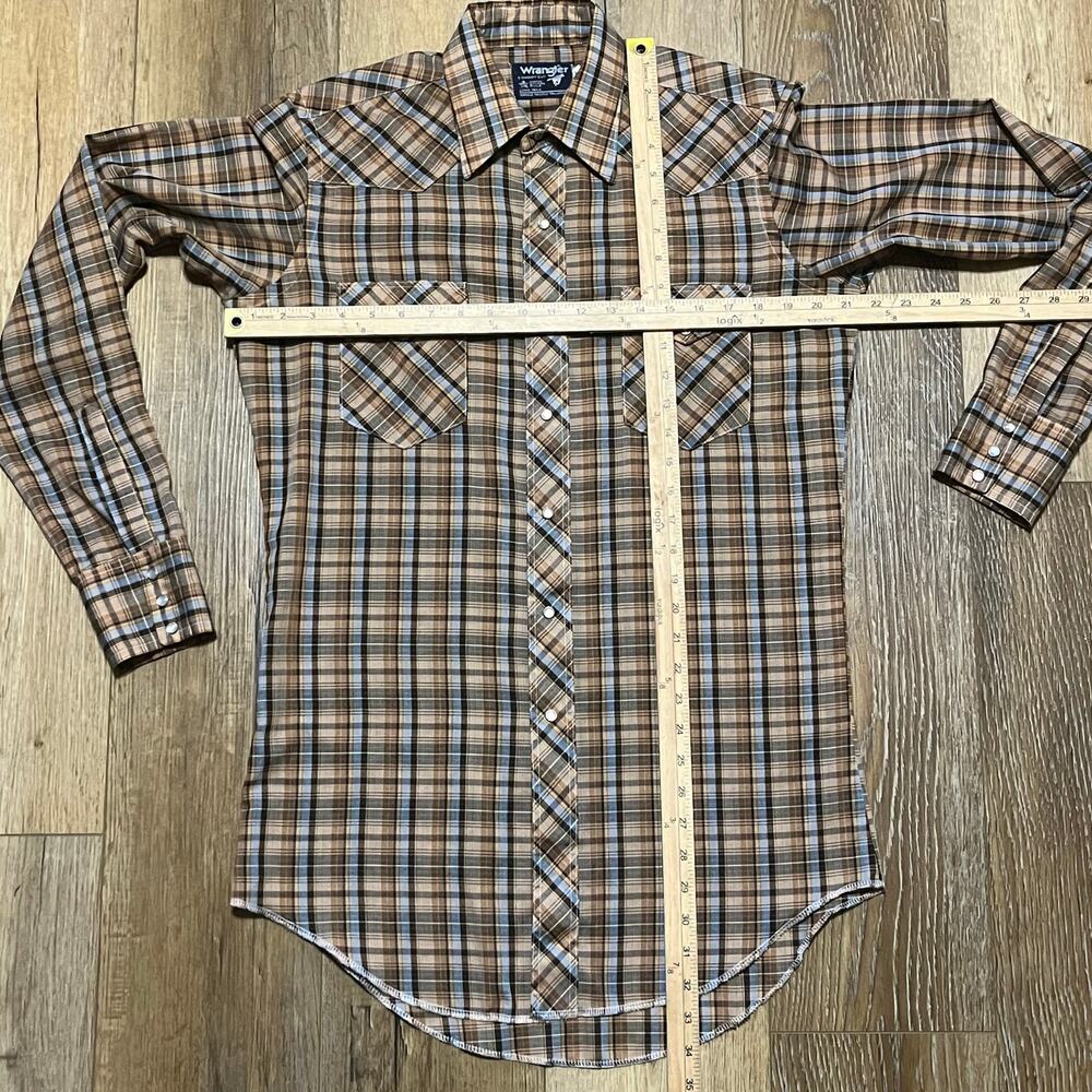 VTG 70s Wrangler Cowboy Cut Long Tails 15.5-36 USA Made Pearl Snap Single Needle - Picture 7 of 7
